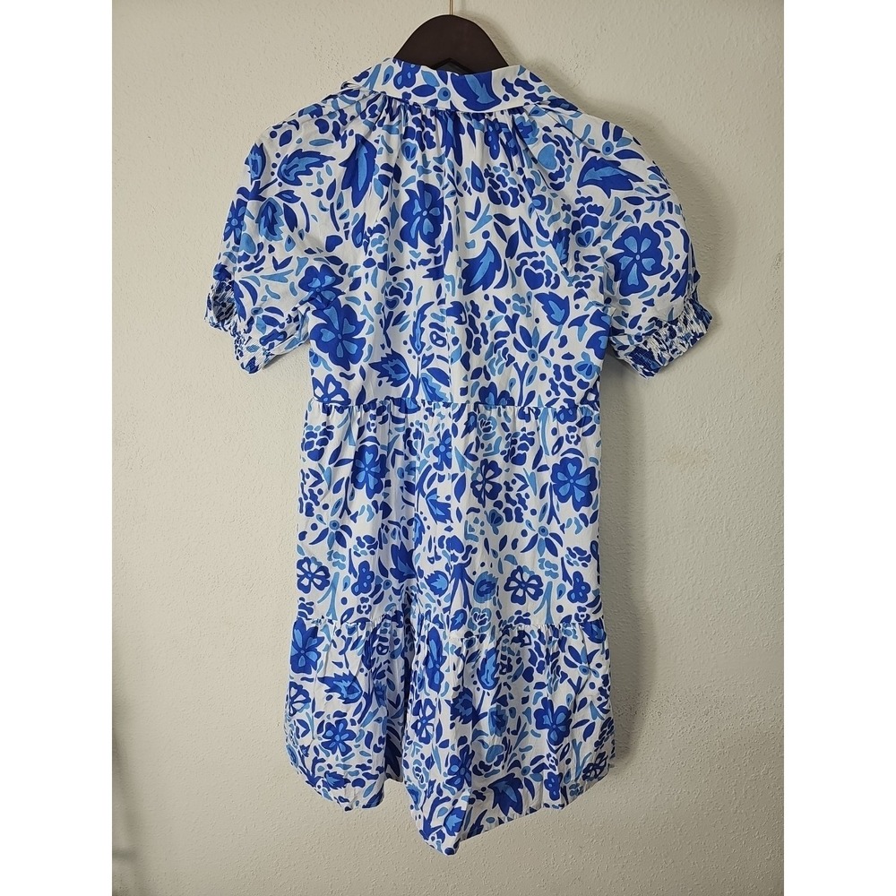 THML Women Dress Size XS Blue Floral Cotton Puff Sleeves Tasseled Summer Brunch - Picture 2 of 13